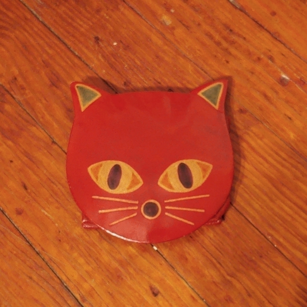 Red Cat Face Snap Button Coin Purse / Small Wallet